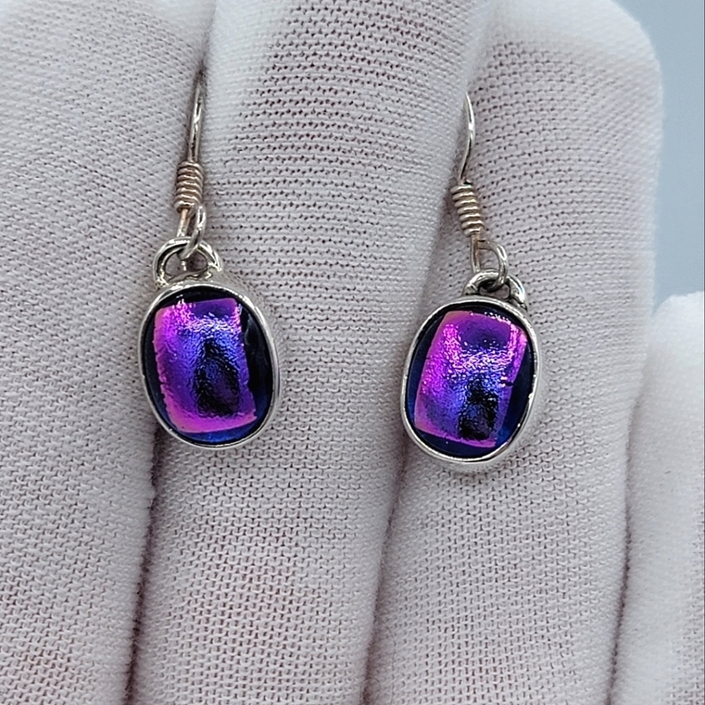925 Silver Earrings Dichroic Glass #2462
